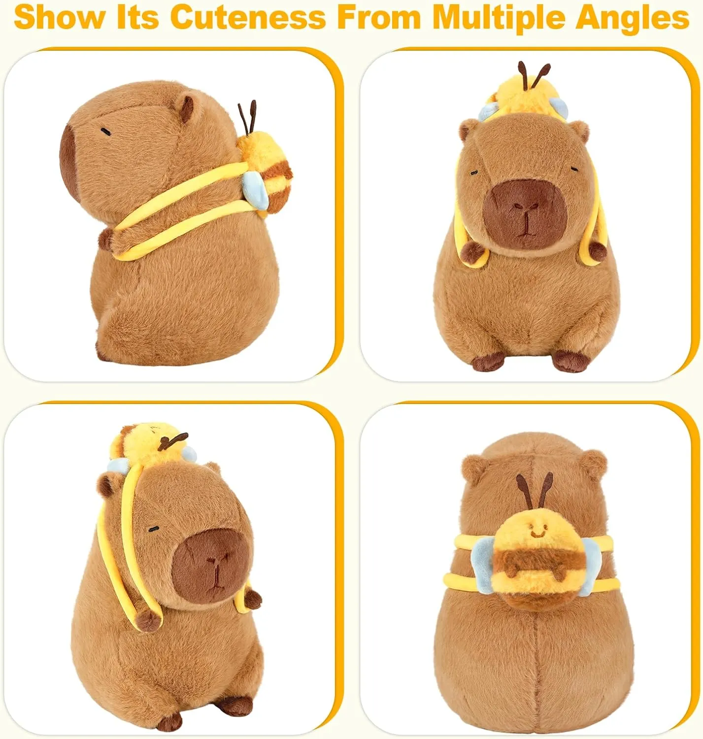 Ditucu Cute Capybara Plush with Bee Backpack Kawaii Capibara Stuffed Animal Toys Plushies Gifts for Kids Brown 17 inch