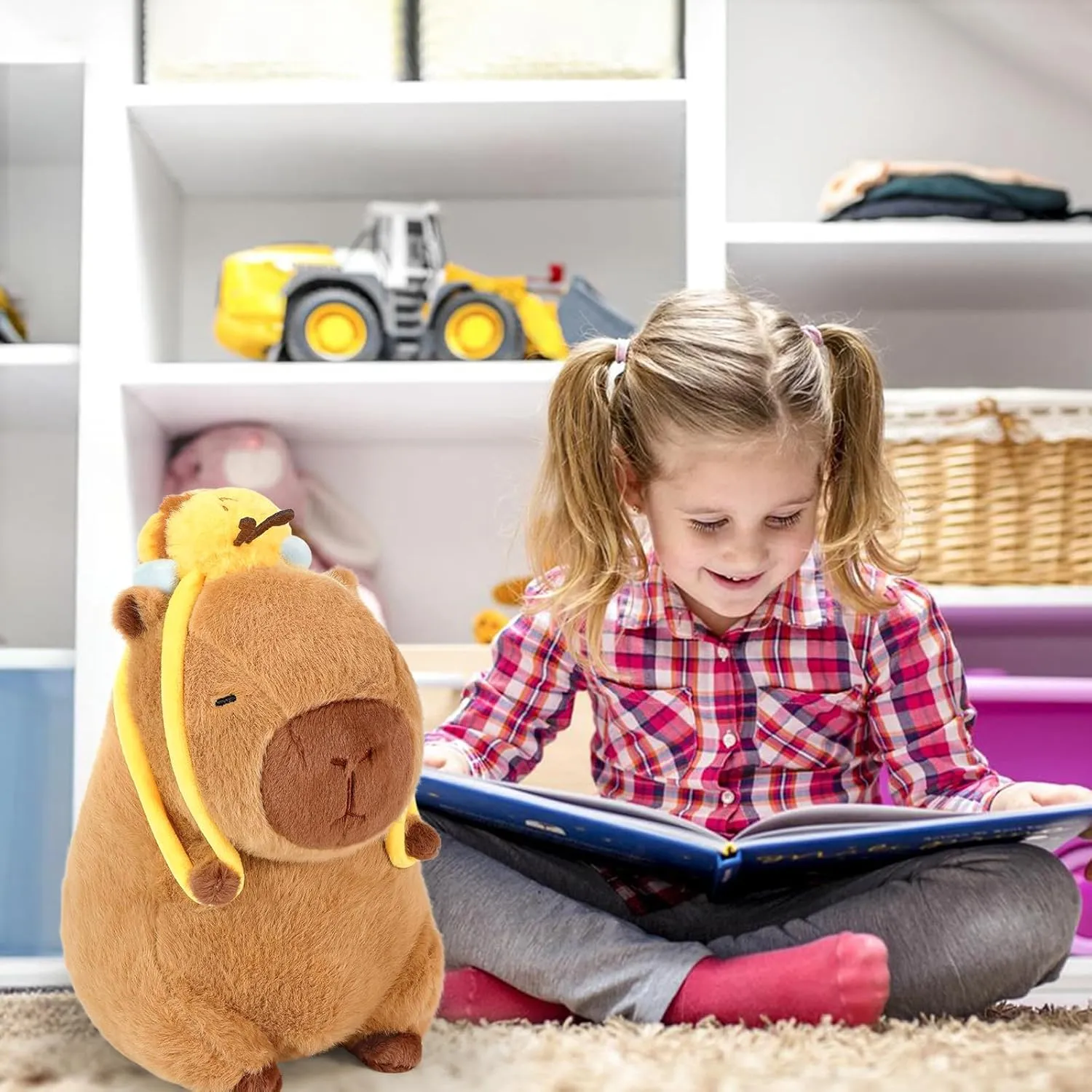Ditucu Cute Capybara Plush with Bee Backpack Kawaii Capibara Stuffed Animal Toys Plushies Gifts for Kids Brown 17 inch