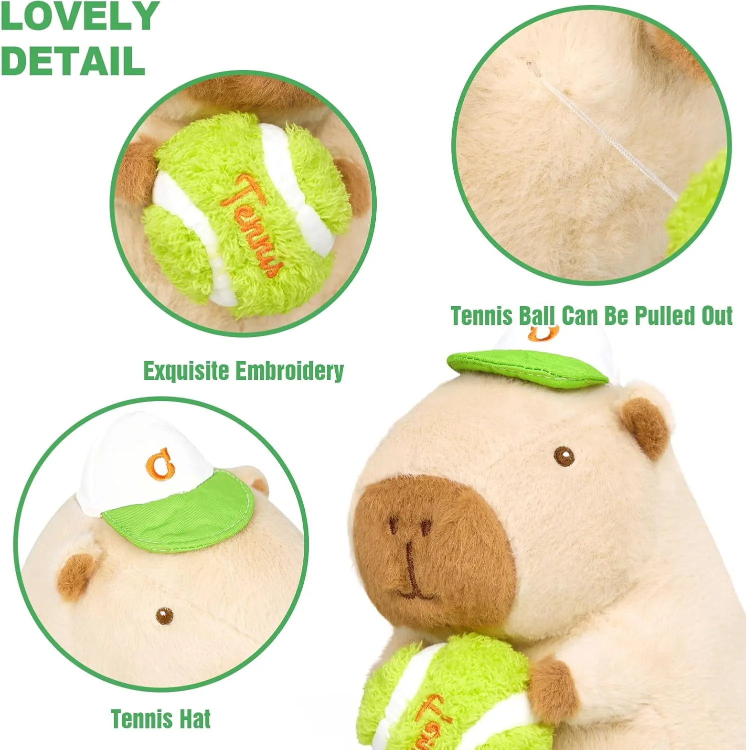 Ditucu Cute Tennis Capybara Plush Sports Pulling Stuffed Animal Capibara Plushies Toys Gifts for Kids Beige 13.7 inch