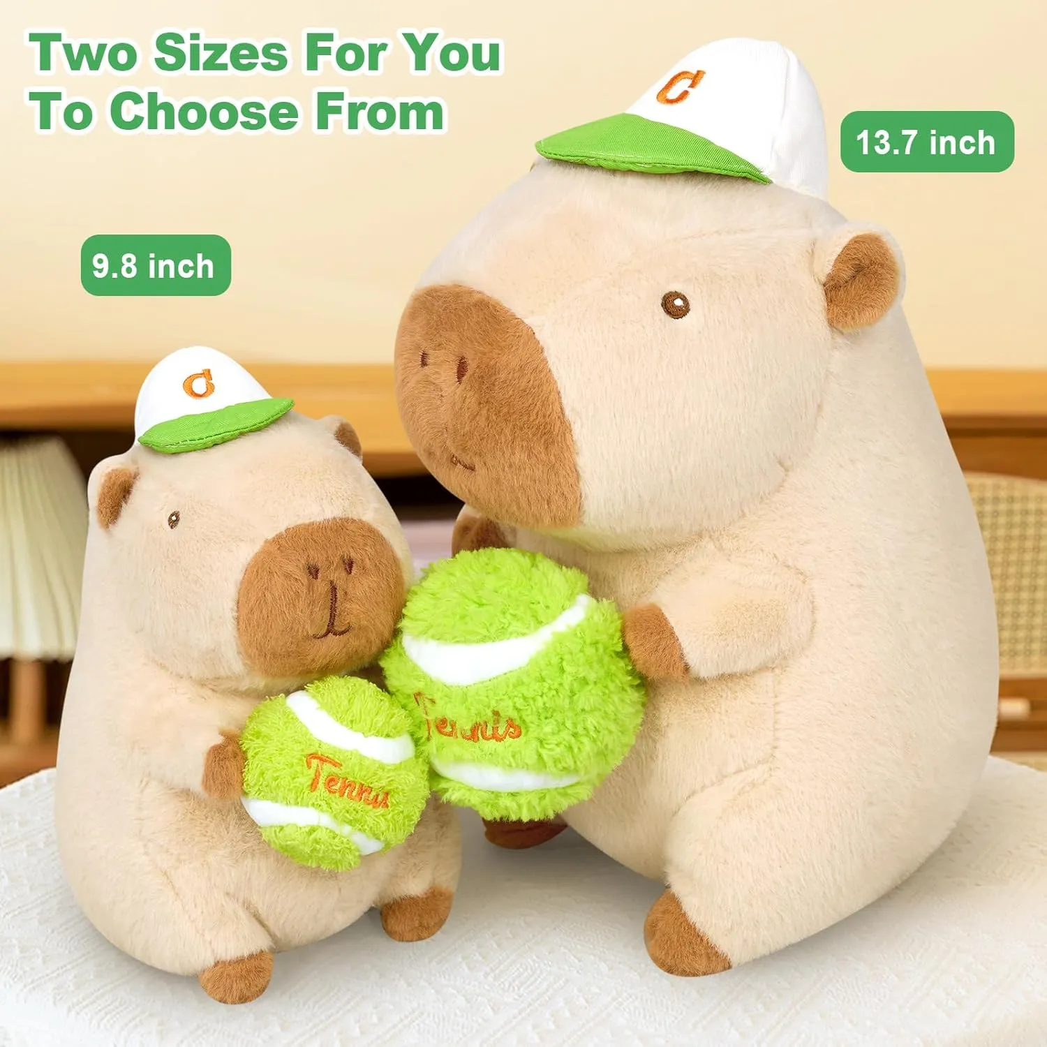 Ditucu Cute Tennis Capybara Plush Sports Pulling Stuffed Animal Capibara Plushies Toys Gifts for Kids Beige 13.7 inch