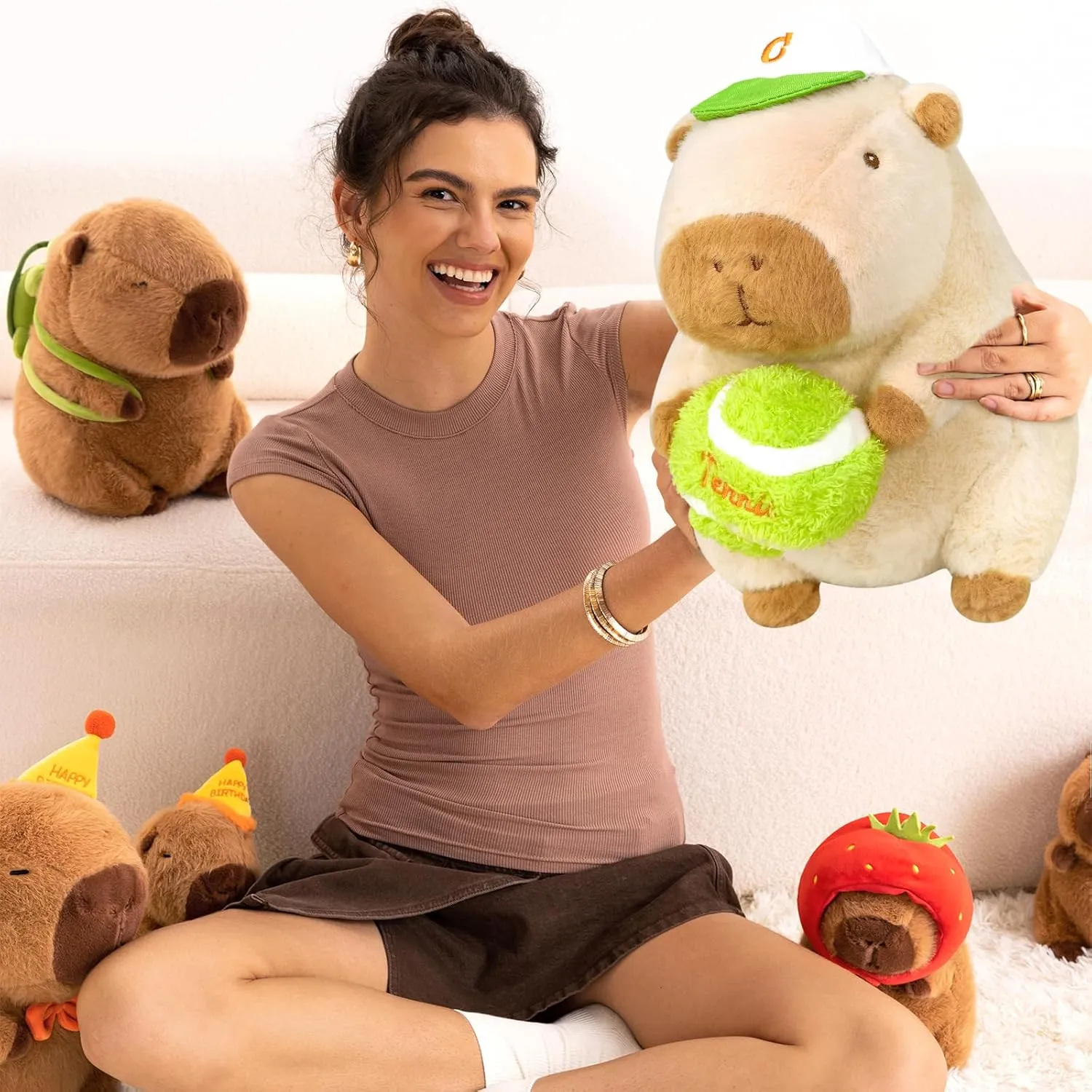 Ditucu Cute Tennis Capybara Plush Sports Pulling Stuffed Animal Capibara Plushies Toys Gifts for Kids Beige 13.7 inch