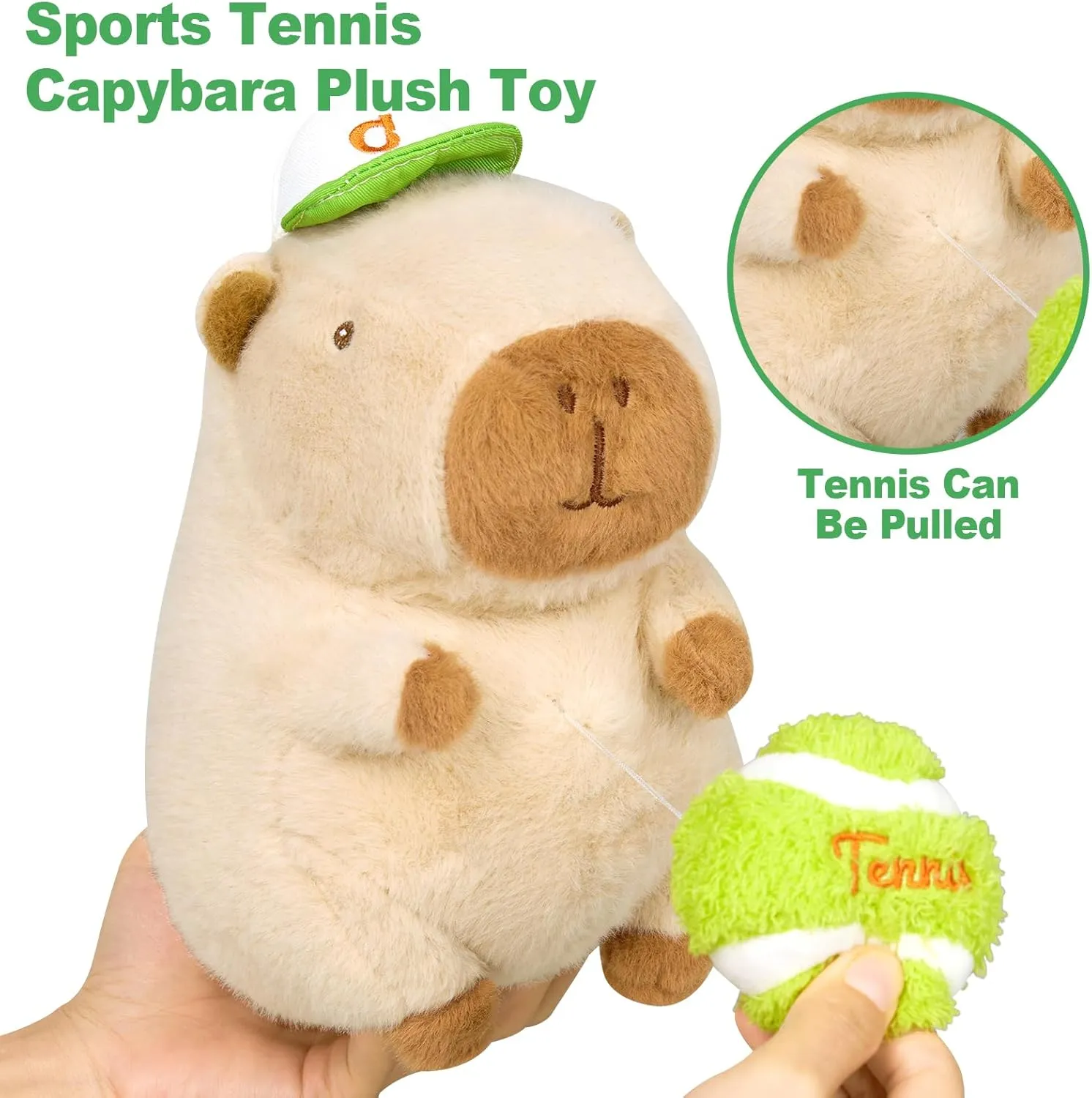 Ditucu Cute Tennis Capybara Plush Sports Pulling Stuffed Animal Capibara Plushies Toys Gifts for Kids Beige 13.7 inch