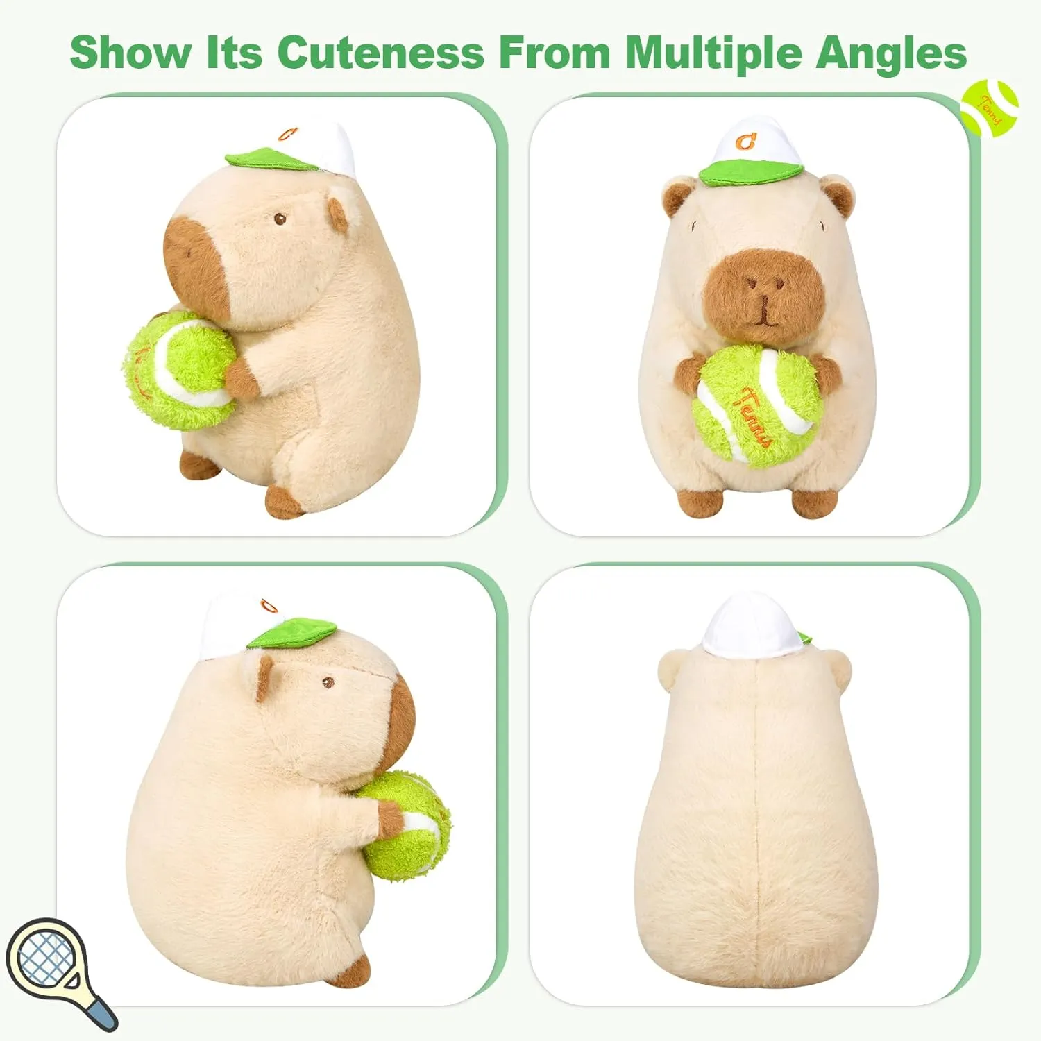 Ditucu Cute Tennis Capybara Plush Sports Pulling Stuffed Animal Capibara Plushies Toys Gifts for Kids Beige 13.7 inch