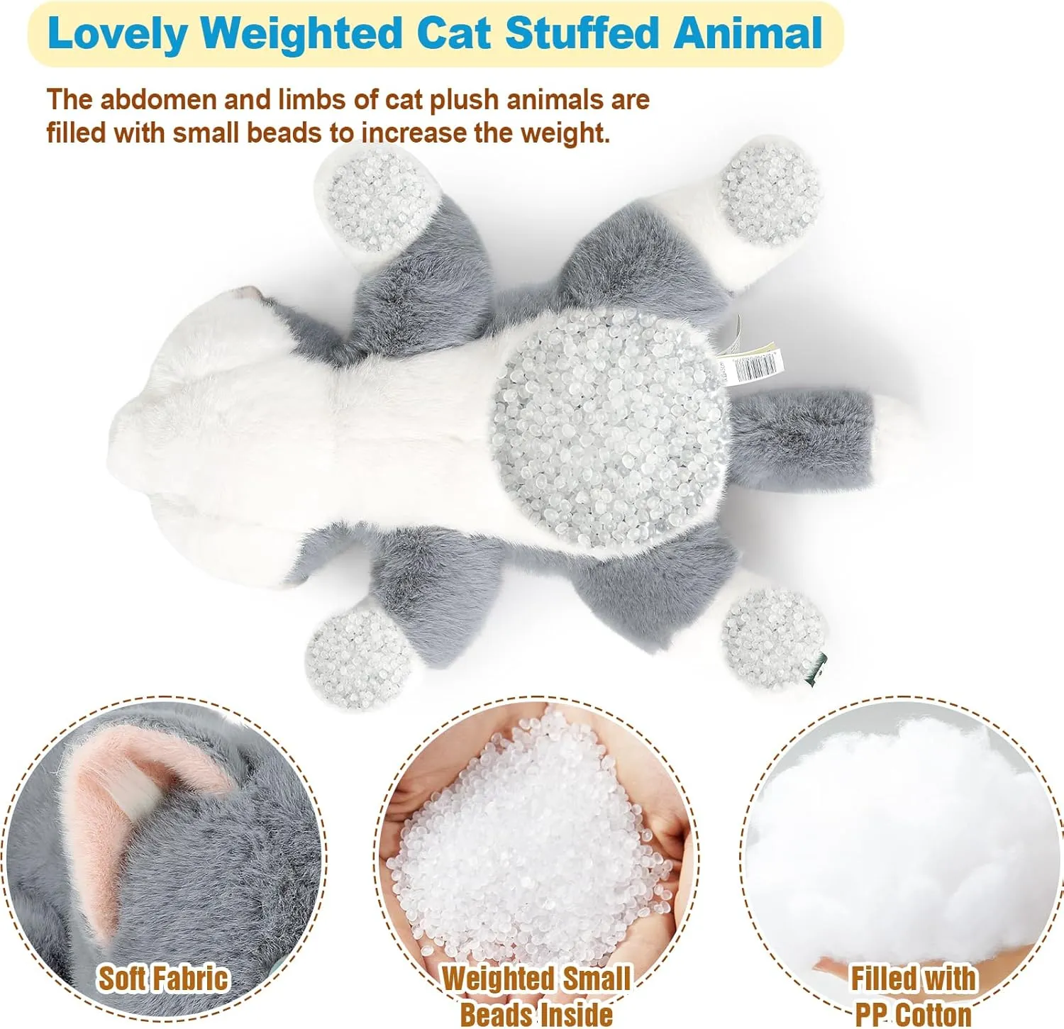 Ditucu Weighted Cat Stuffed Animal 1.2 lbs Cute Realistic Kitten Plush Toys 17.7 inch Soft Plushies Gifts for Kids Grey