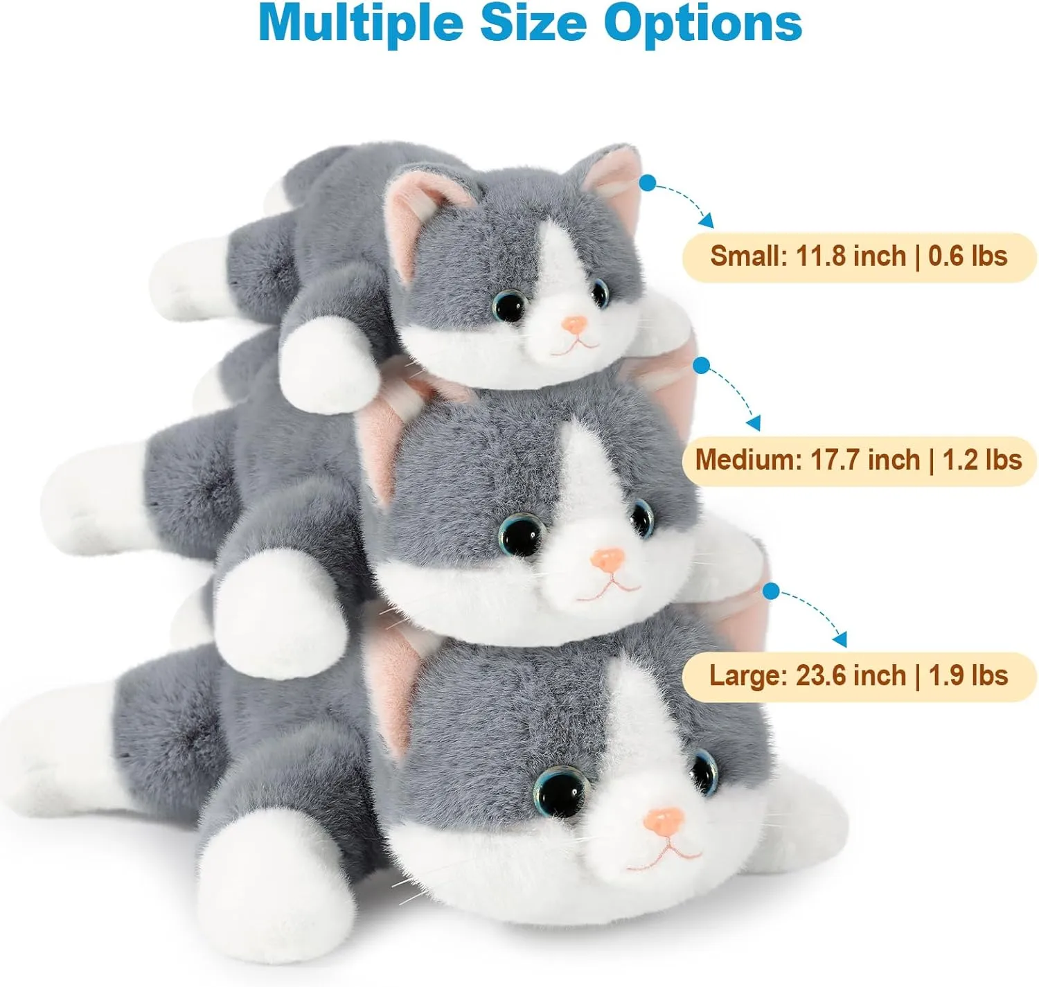 Ditucu Weighted Cat Stuffed Animal 1.2 lbs Cute Realistic Kitten Plush Toys 17.7 inch Soft Plushies Gifts for Kids Grey