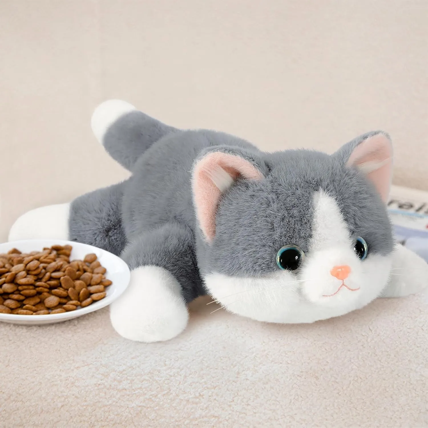 Ditucu Weighted Cat Stuffed Animal 1.2 lbs Cute Realistic Kitten Plush Toys 17.7 inch Soft Plushies Gifts for Kids Grey