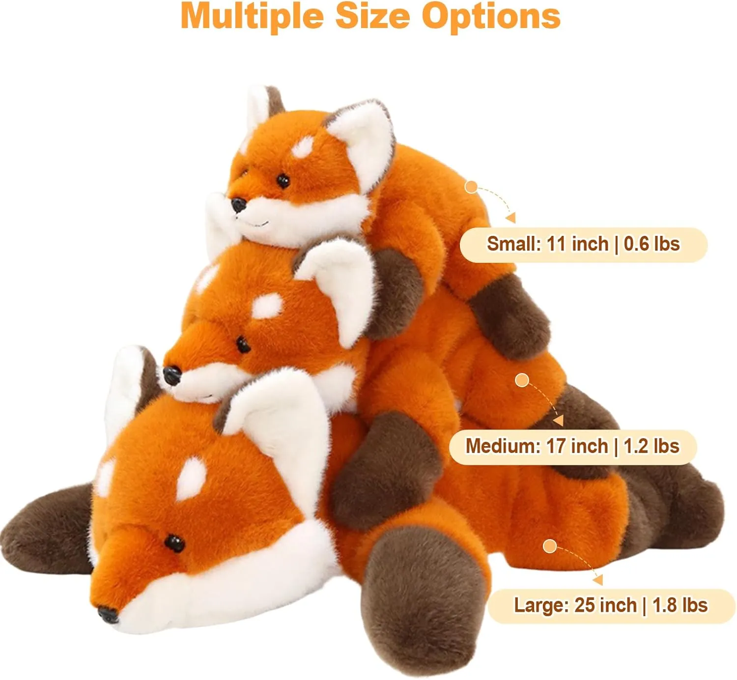 Ditucu Weighted Stuffed Animal 1.8 lbs Fox Plush Toys Cute Soft Plushies Gifts for Kids 25 inch