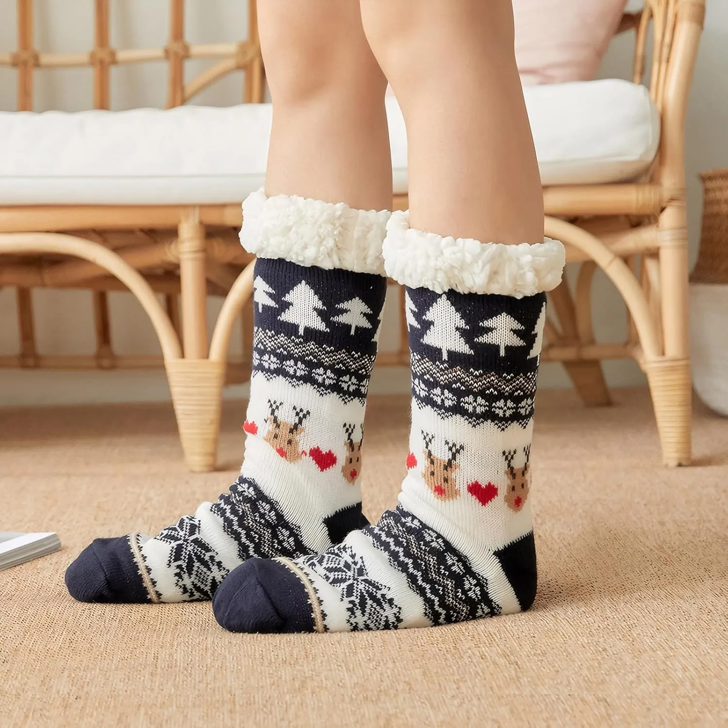 DRASEX Men‘s Fuzzy Slipper Socks Winter Cozy Fluffy Cabin Warm Soft Fleece Lining Thick Comfy Knit Non Slip Christmas Home Socks