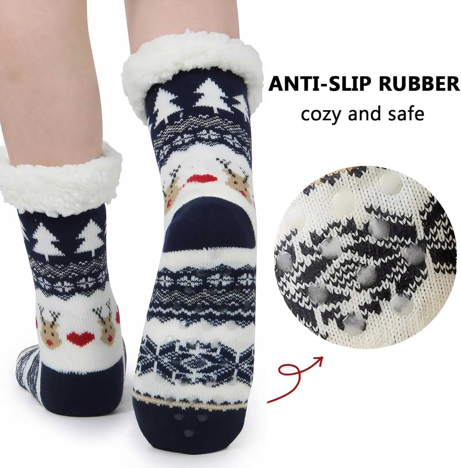 DRASEX Men‘s Fuzzy Slipper Socks Winter Cozy Fluffy Cabin Warm Soft Fleece Lining Thick Comfy Knit Non Slip Christmas Home Socks