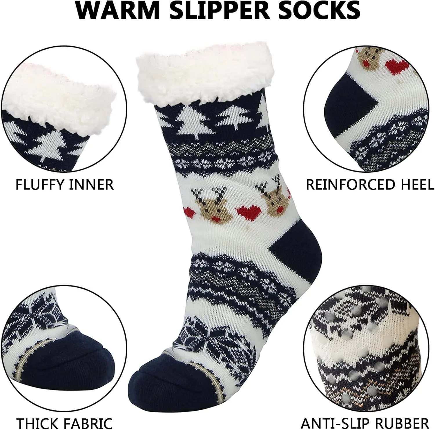 DRASEX Men‘s Fuzzy Slipper Socks Winter Cozy Fluffy Cabin Warm Soft Fleece Lining Thick Comfy Knit Non Slip Christmas Home Socks