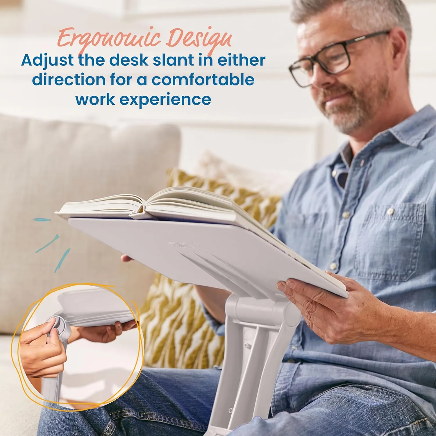 ECR4Kids The Surf Folding Portable Lap Desk, Flexible Seating, Light Grey