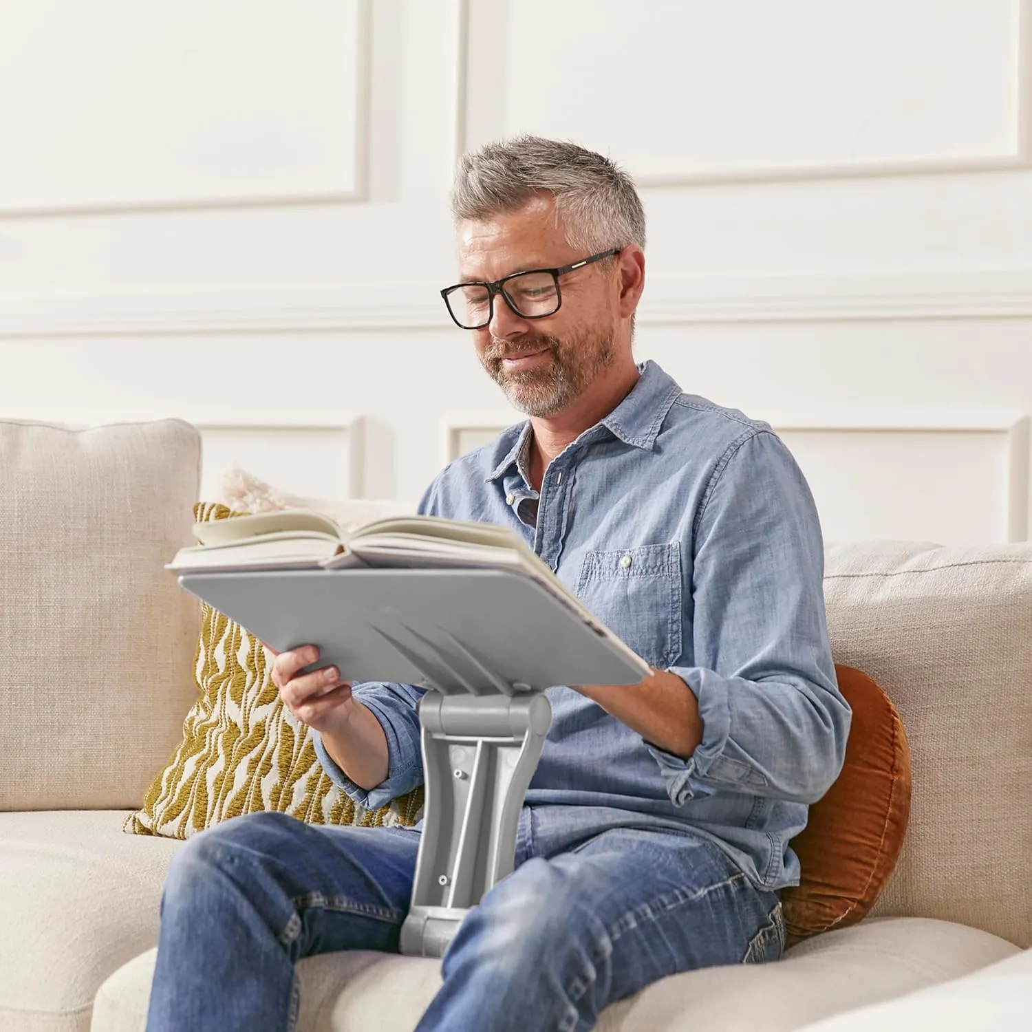 ECR4Kids The Surf Folding Portable Lap Desk, Flexible Seating, Light Grey