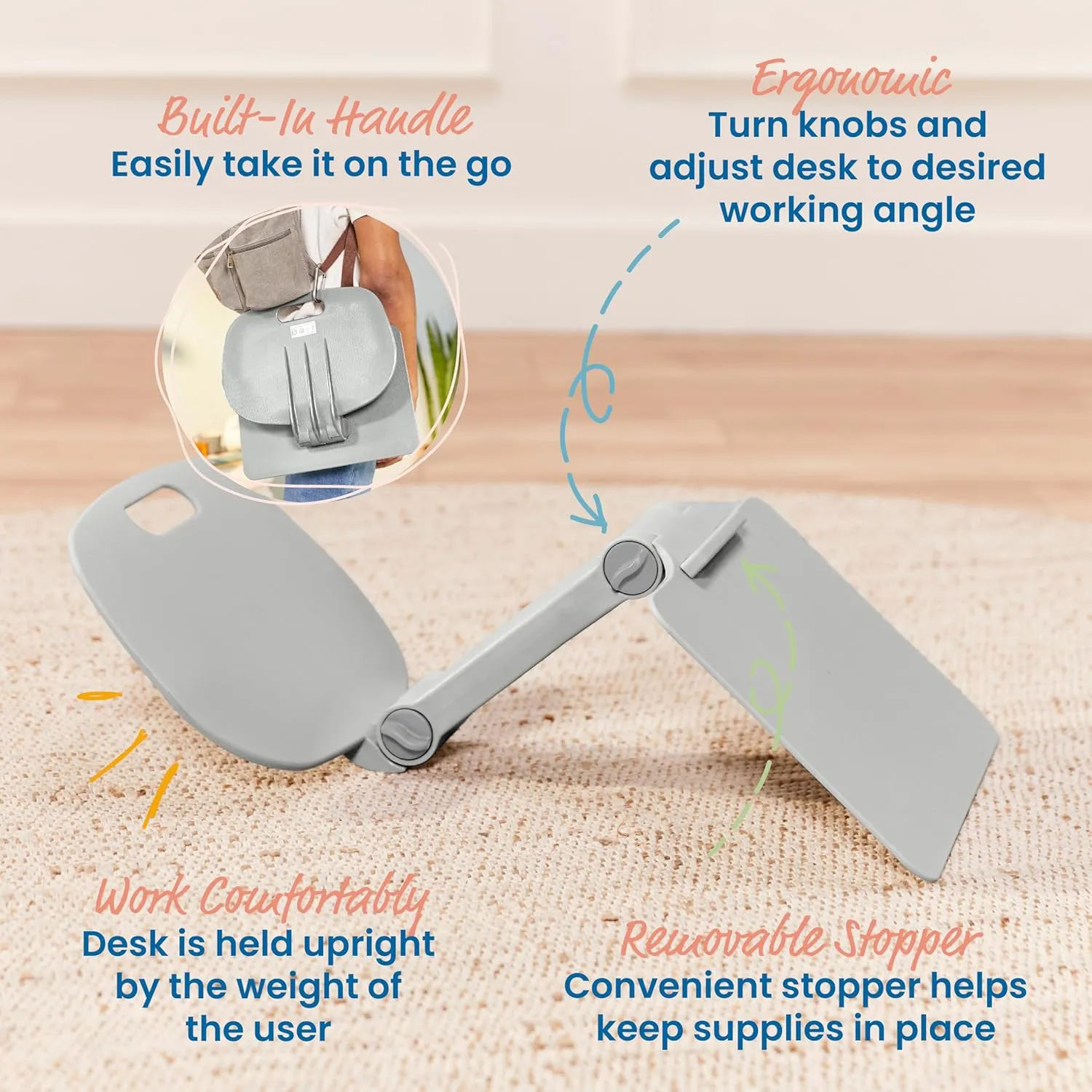 ECR4Kids The Surf Folding Portable Lap Desk, Flexible Seating, Light Grey