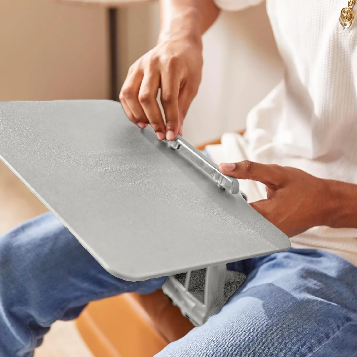 ECR4Kids The Surf Folding Portable Lap Desk, Flexible Seating, Light Grey