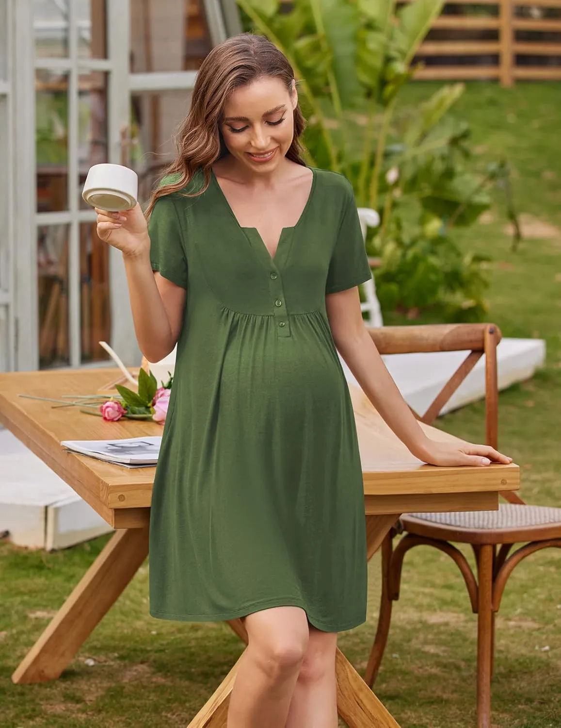 Ekouaer Labor and Delivery Gown, Nursing Nightgown, Maternity Nightgowns for Hospital Short Breastfeeding Nightgown S-XXL