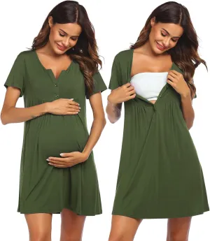 Ekouaer Labor and Delivery Gown, Nursing Nightgown, Maternity Nightgowns for Hospital Short Breastfeeding Nightgown S-XXL