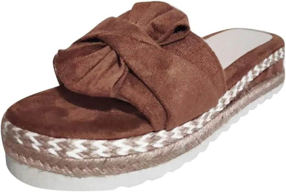 EMRELOD Women's Platform Slides Sandal Plain Slippers Slip On Sandals Slides Casual Open Toe Beach Wedge Sandals for Women Summer Comfortable Walking Espadrilles Sandal (03-Brown, 10)