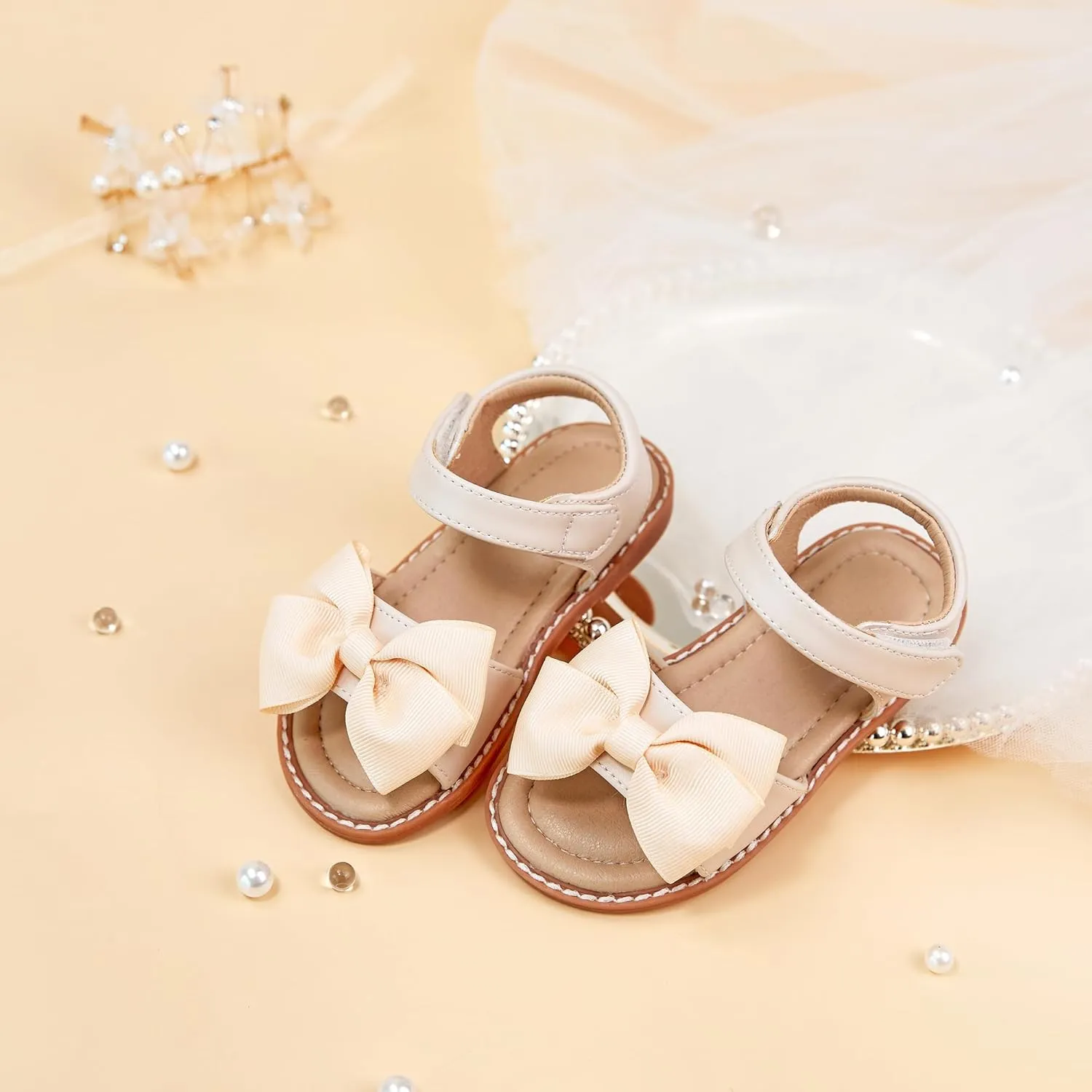 ESTINE Toddler/Little Kid Girls Bow Open Toe Flat Evening Dress Sandals