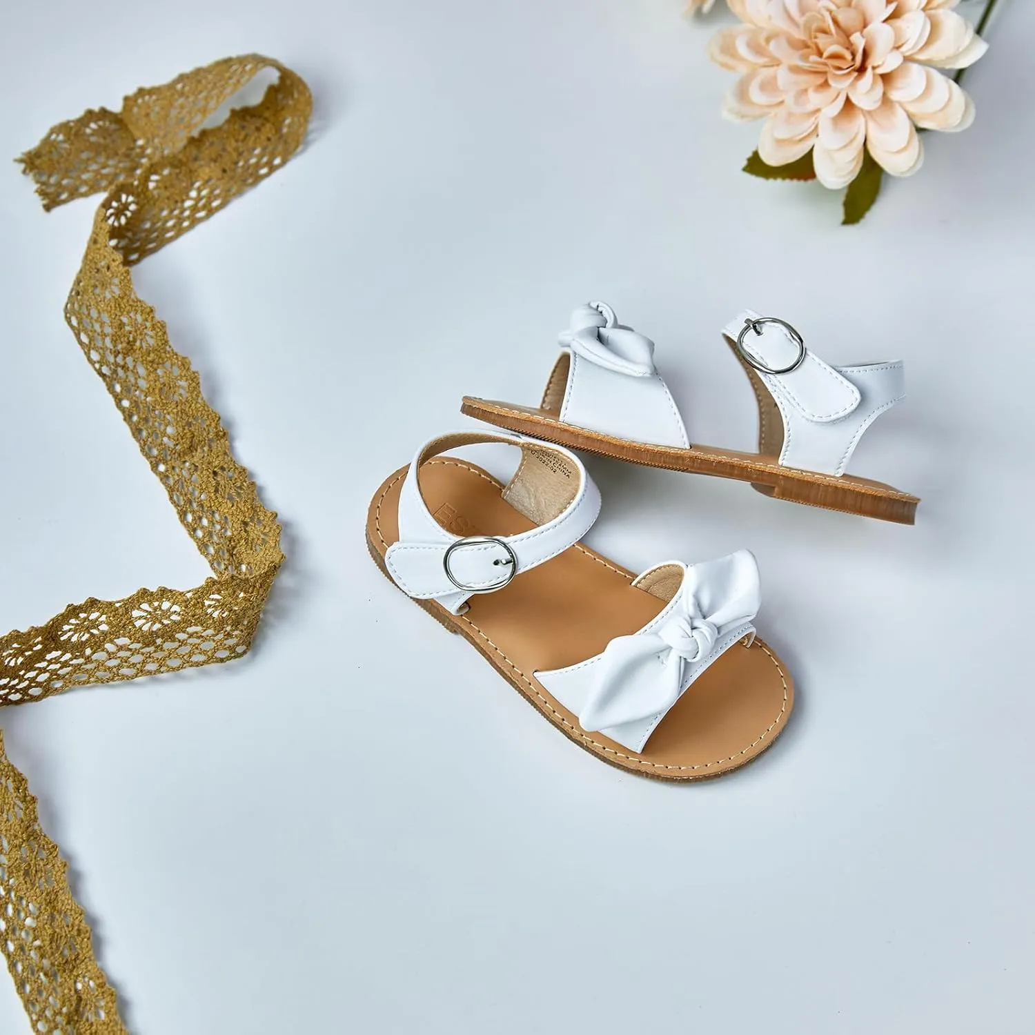 ESTINE Toddler/Little Kid Girls Bow Open Toe Flat Evening Dress Sandals