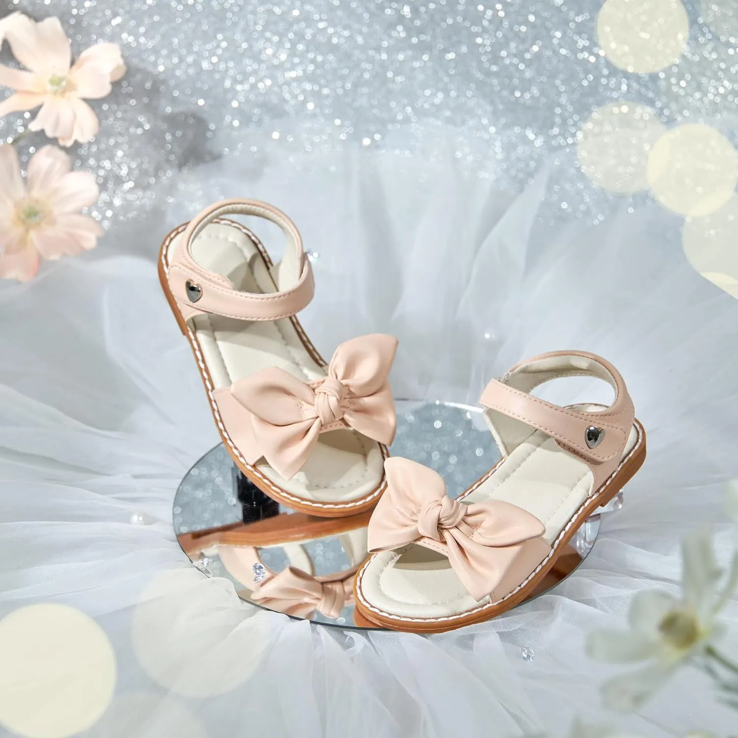 ESTINE Toddler/Little Kid Girls Bow Open Toe Flat Evening Dress Sandals