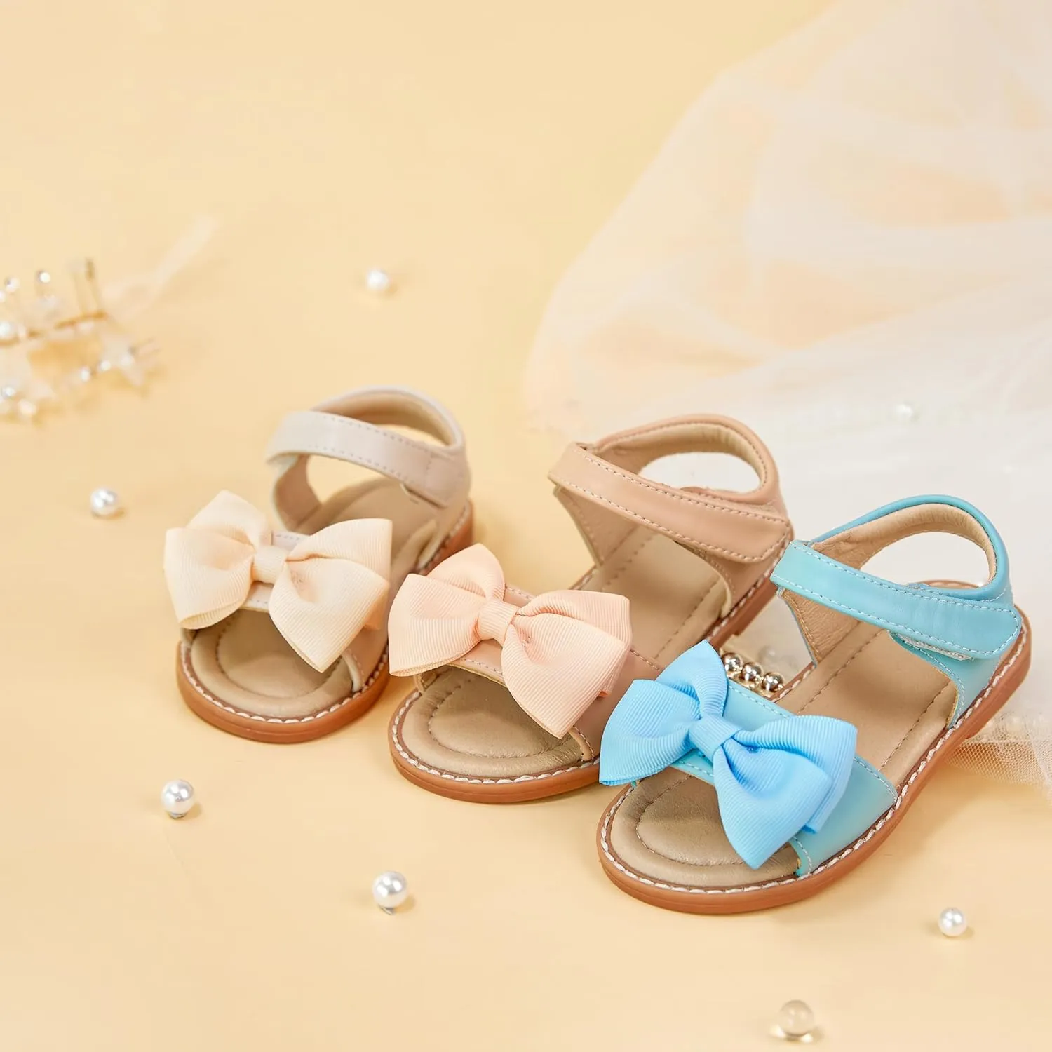 ESTINE Toddler/Little Kid Girls Bow Open Toe Flat Evening Dress Sandals