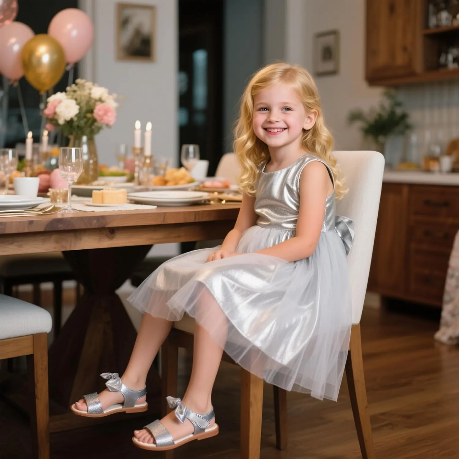 ESTINE Toddler/Little Kid Girls Bow Open Toe Flat Evening Dress Sandals