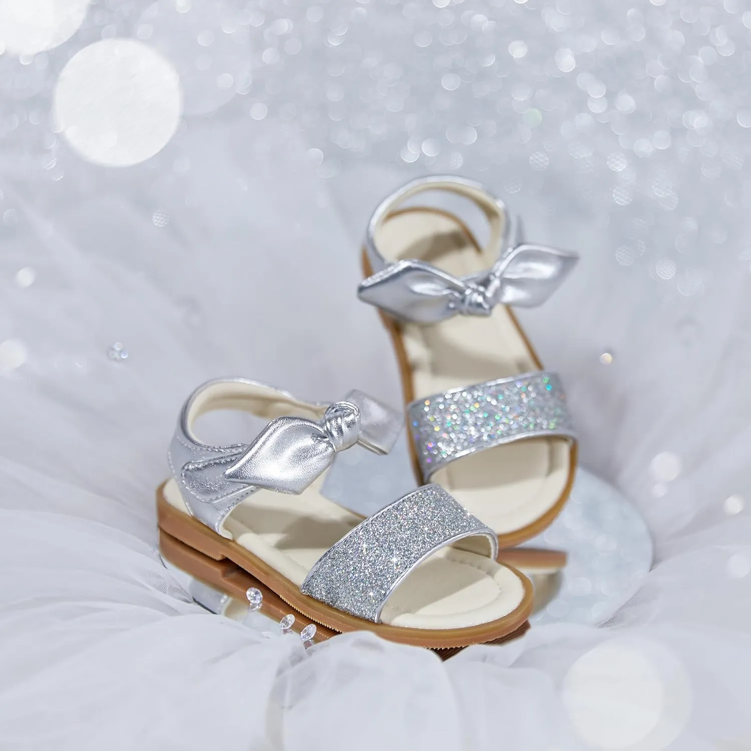 ESTINE Toddler/Little Kid Girls Bow Open Toe Flat Evening Dress Sandals
