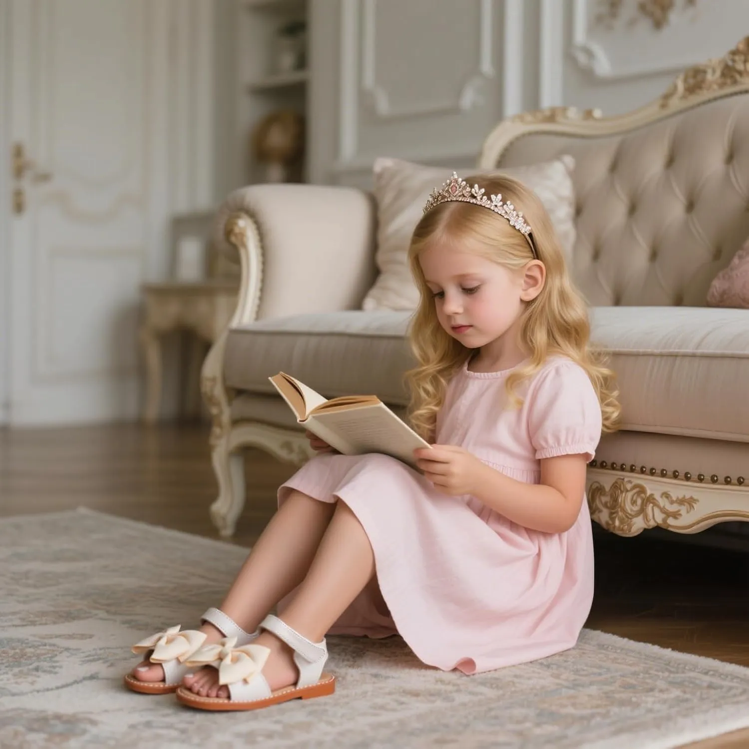 ESTINE Toddler/Little Kid Girls Bow Open Toe Flat Evening Dress Sandals