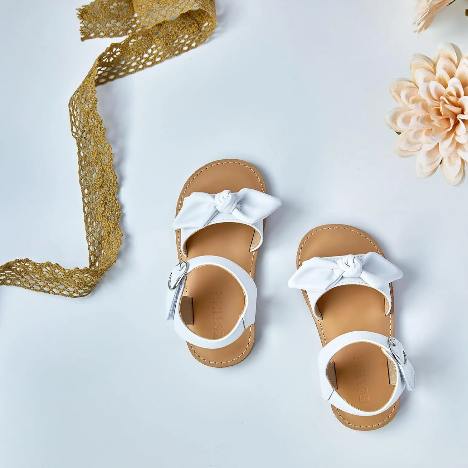 ESTINE Toddler/Little Kid Girls Bow Open Toe Flat Evening Dress Sandals