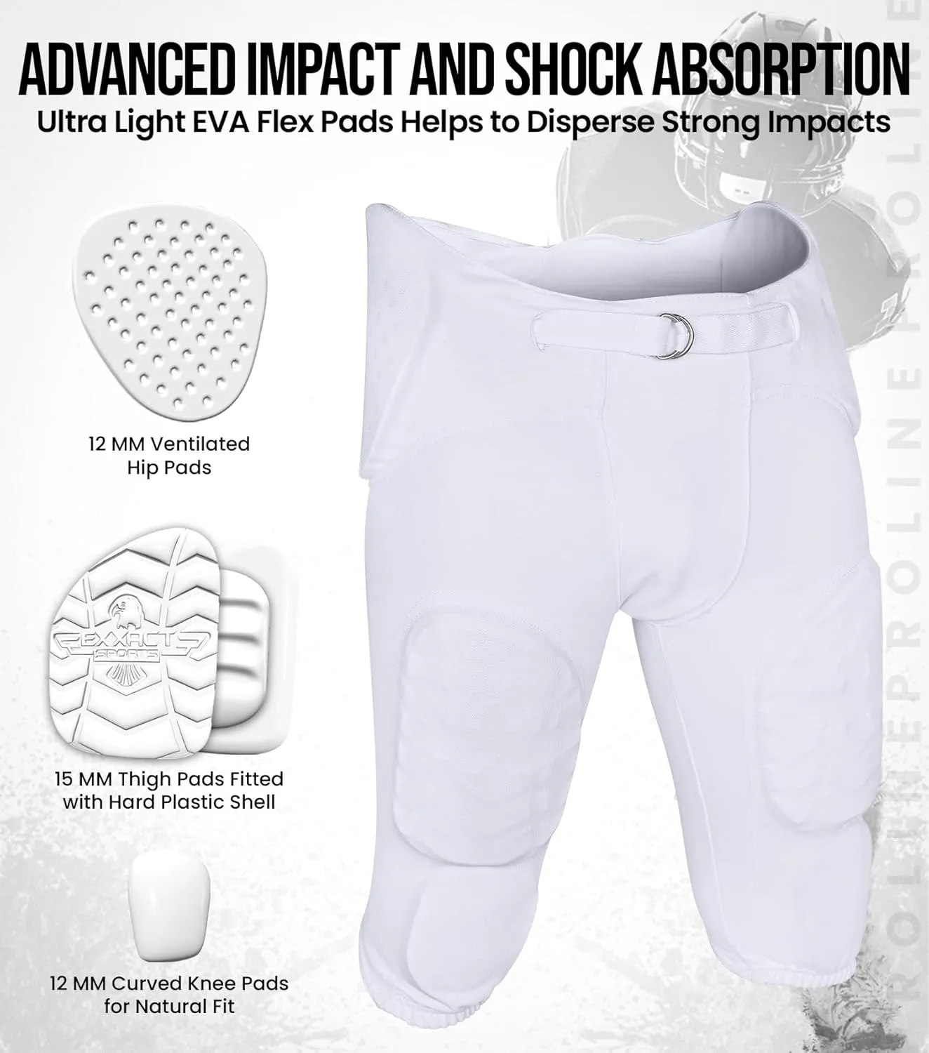 Exxact Sports Proline Youth Integrated Football Pants with 7 Flex Pads, Lightweight Football Practice Pants for Protection