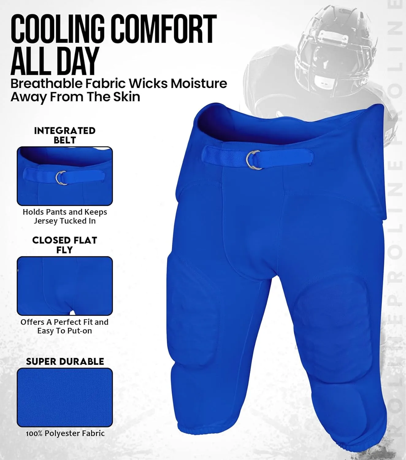Exxact Sports Proline Youth Integrated Football Pants with 7 Flex Pads, Lightweight Football Practice Pants for Protection