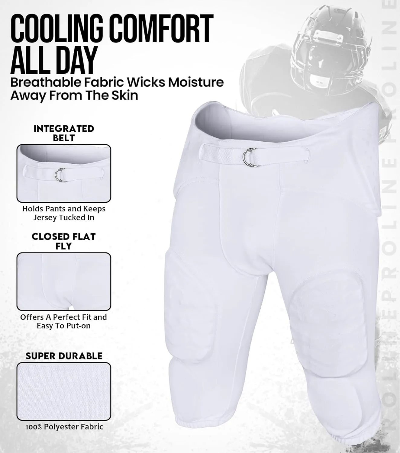 Exxact Sports Proline Youth Integrated Football Pants with 7 Flex Pads, Lightweight Football Practice Pants for Protection