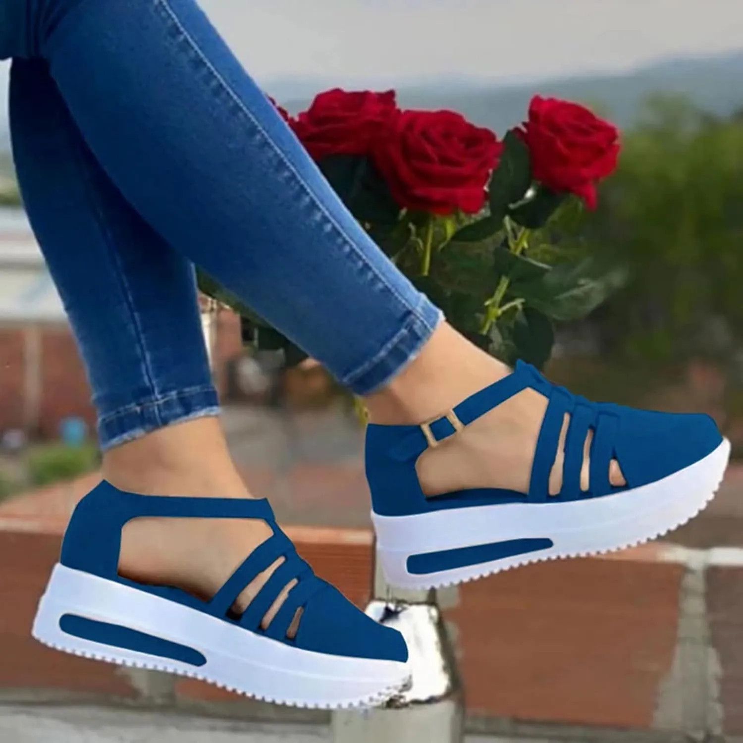 Fanyil Women's Comfy Orthotic Sandals, Fanyil Womens Sandals, Women Closed Toe Platform Wedges Slip On Walking Shoes