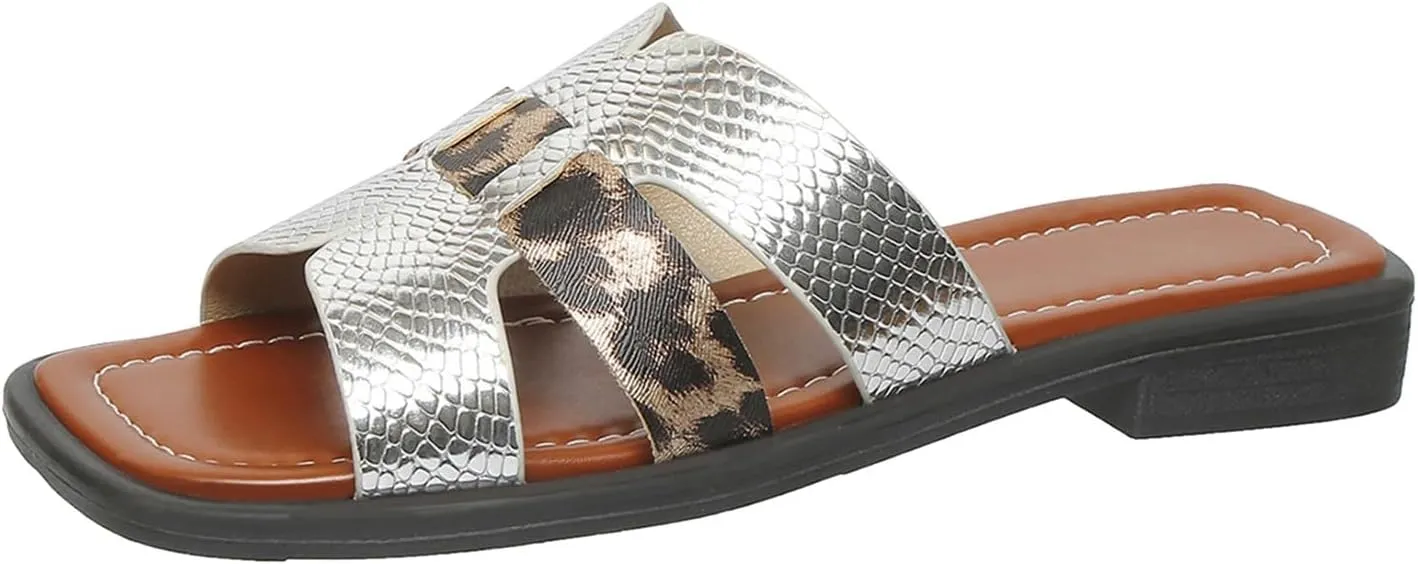 Fashion Slides Slippers for Summer Flat Sandals Comfortable Suitable For Party Vacation Sexy Square Toe Bohemian Sandals