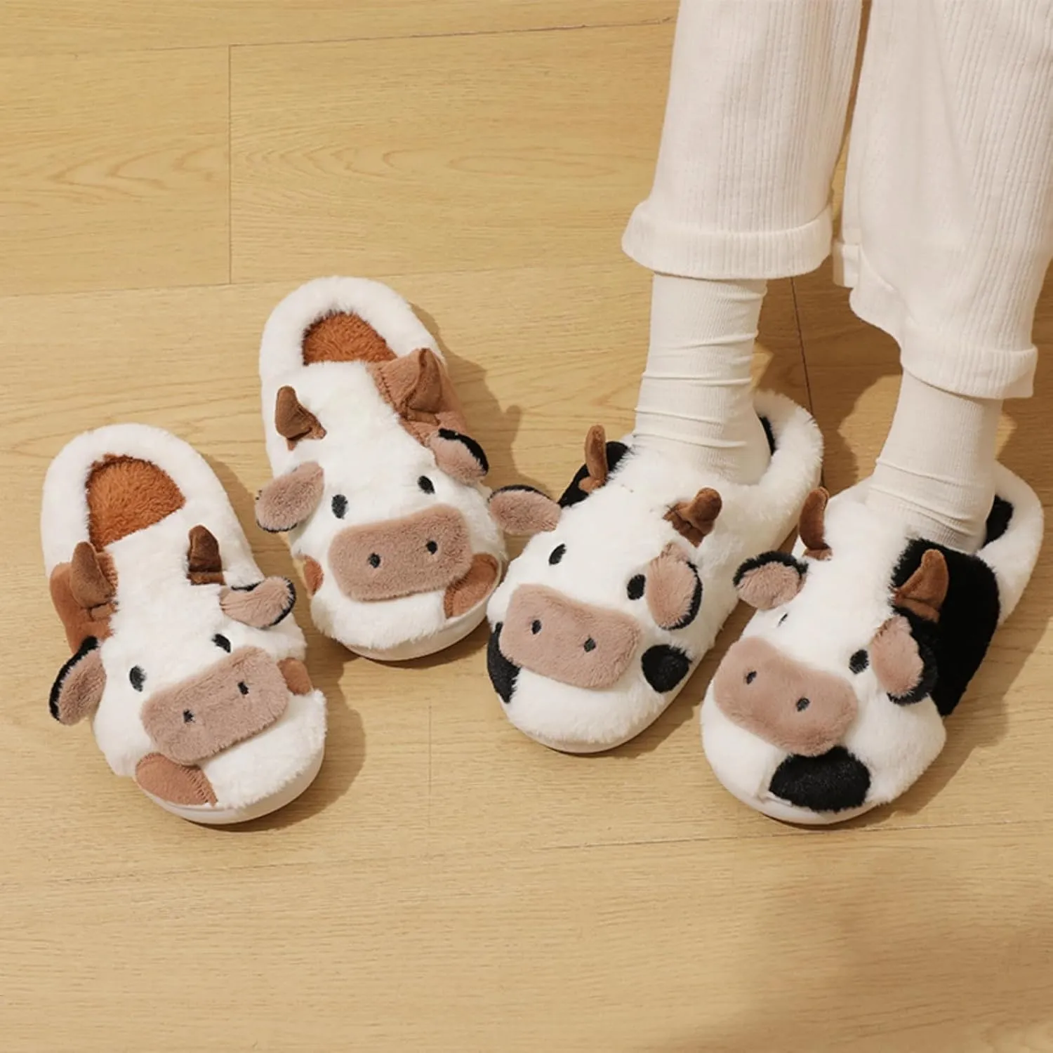 FAYUEKEY Cow Slippers for Women Mens Fuzzy Shoes Gift Indoor Outdoor
