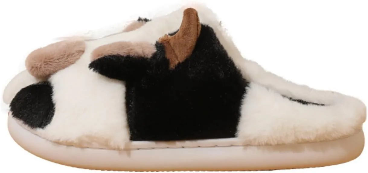 FAYUEKEY Cow Slippers for Women Mens Fuzzy Shoes Gift Indoor Outdoor