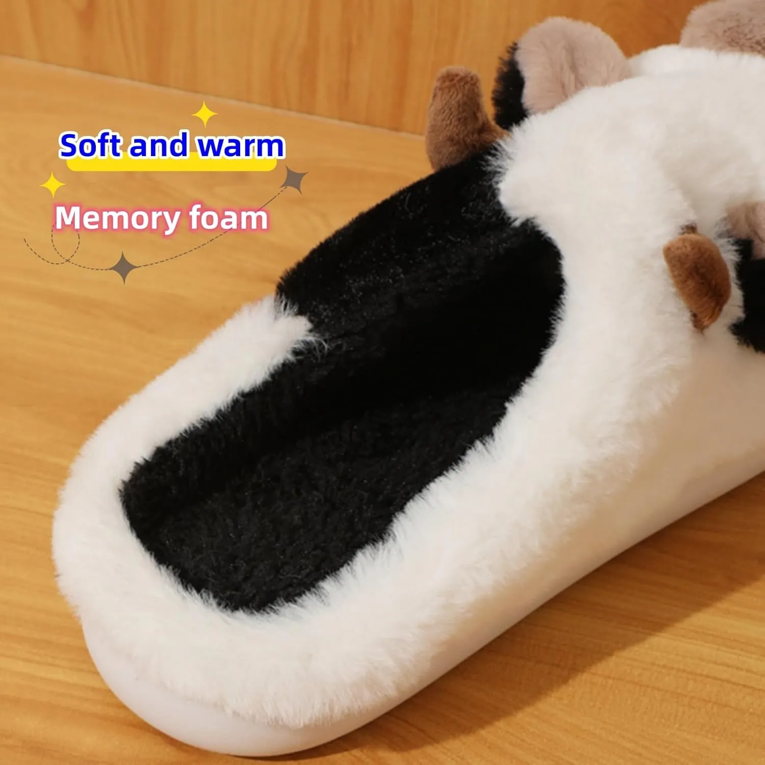 FAYUEKEY Cow Slippers for Women Mens Fuzzy Shoes Gift Indoor Outdoor