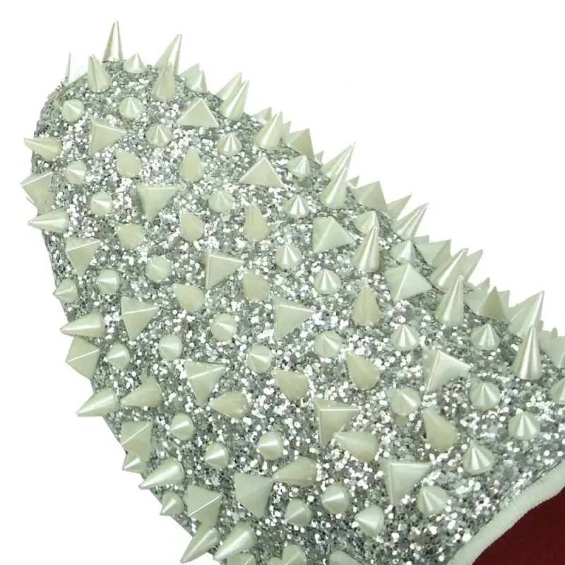 Fiesso FI-7239 Silver Glitter White Spikes Loafers