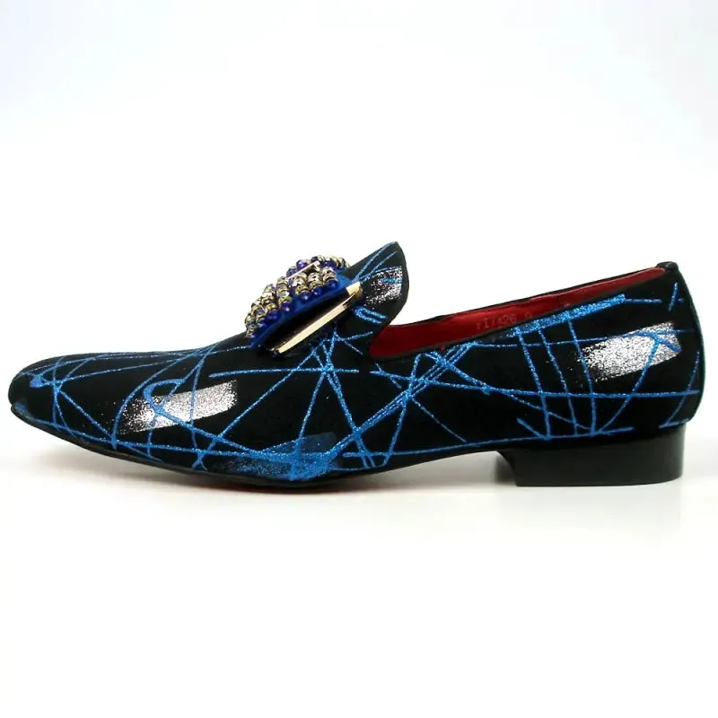 Fiesso FI-7426 Black Blue Slip on Loafers