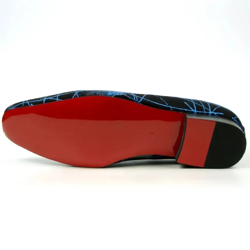 Fiesso FI-7426 Black Blue Slip on Loafers