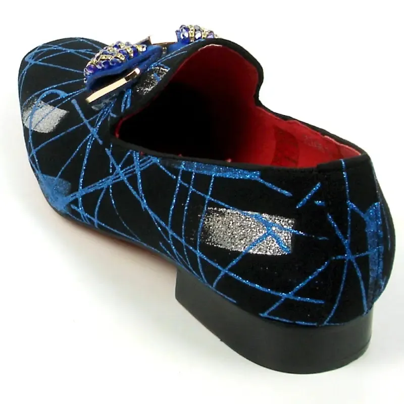 Fiesso FI-7426 Black Blue Slip on Loafers