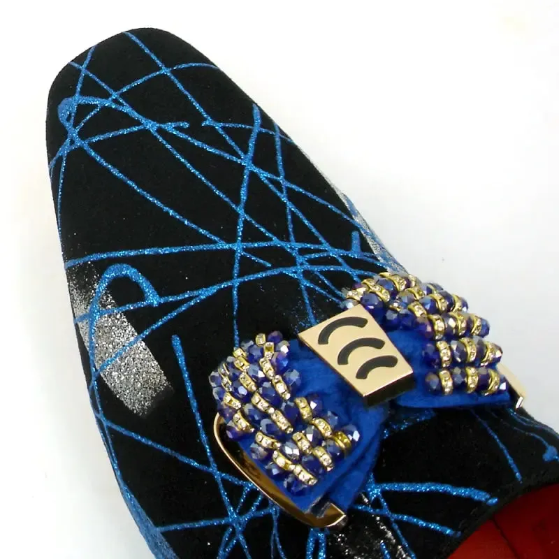 Fiesso FI-7426 Black Blue Slip on Loafers
