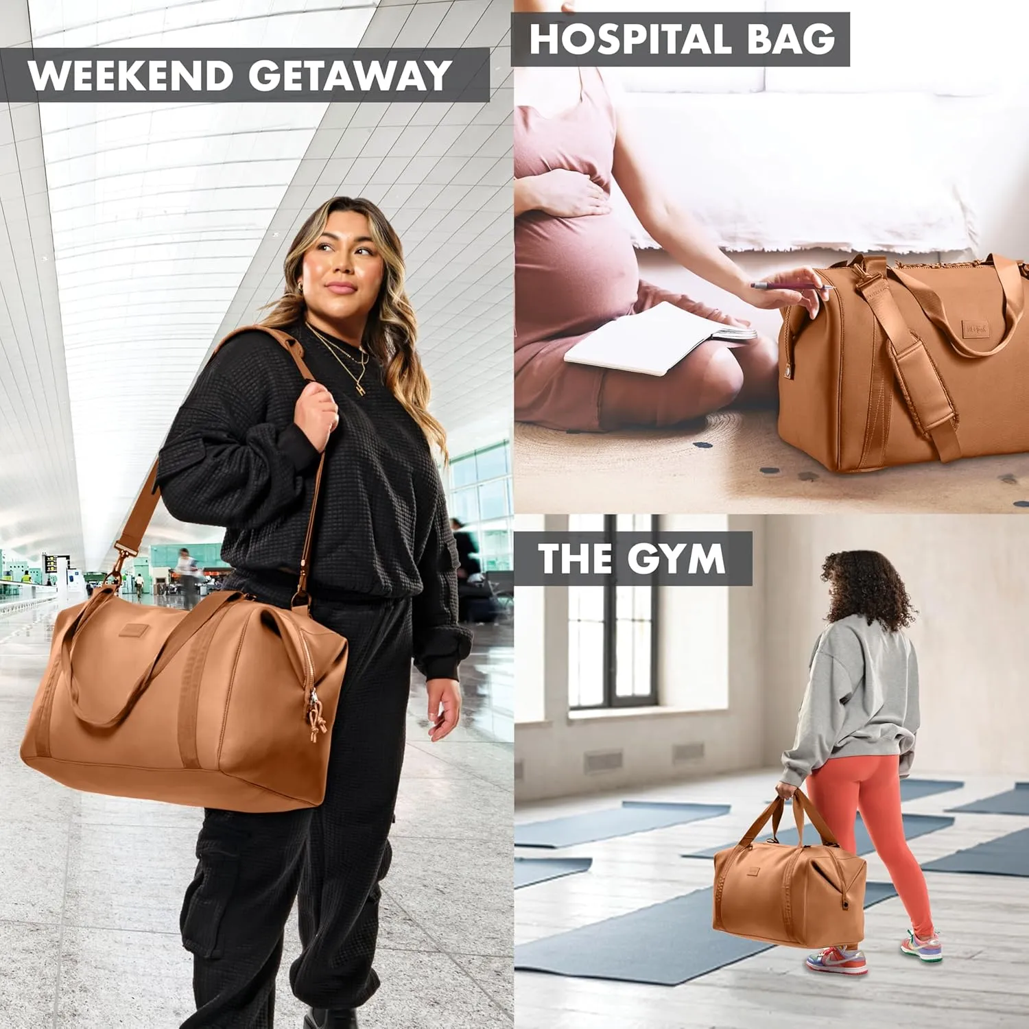 Fit & Fresh Premium Neoprene Weekender Bag With Trolley Sleeve - Large Overnight, Carry-on, Duffel, Gym, and Hospital Bag for Labor & Delivery