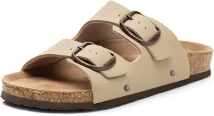 FITORY Womens Flat Sandals with Cork Footbed, Open Toe Slides Adjustable Slip On Slippers for Summer Size 6-11