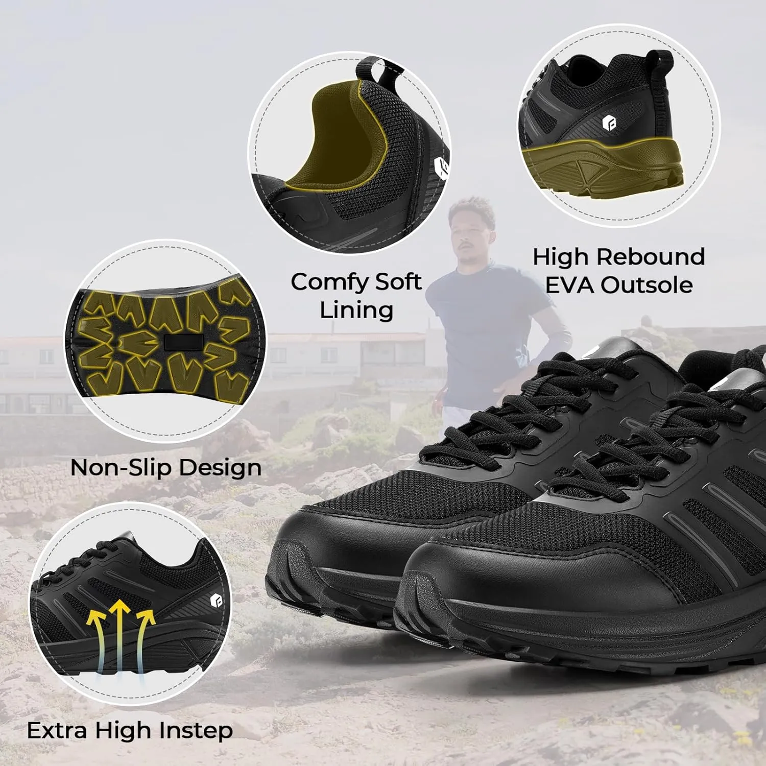 FitVille Extra Wide Sneakers for Men with Wide Toe Box Lightweight Running Shoes for Diabetic Men, Flat Feet, Heel Pain & Plantar Fasciitis Relief