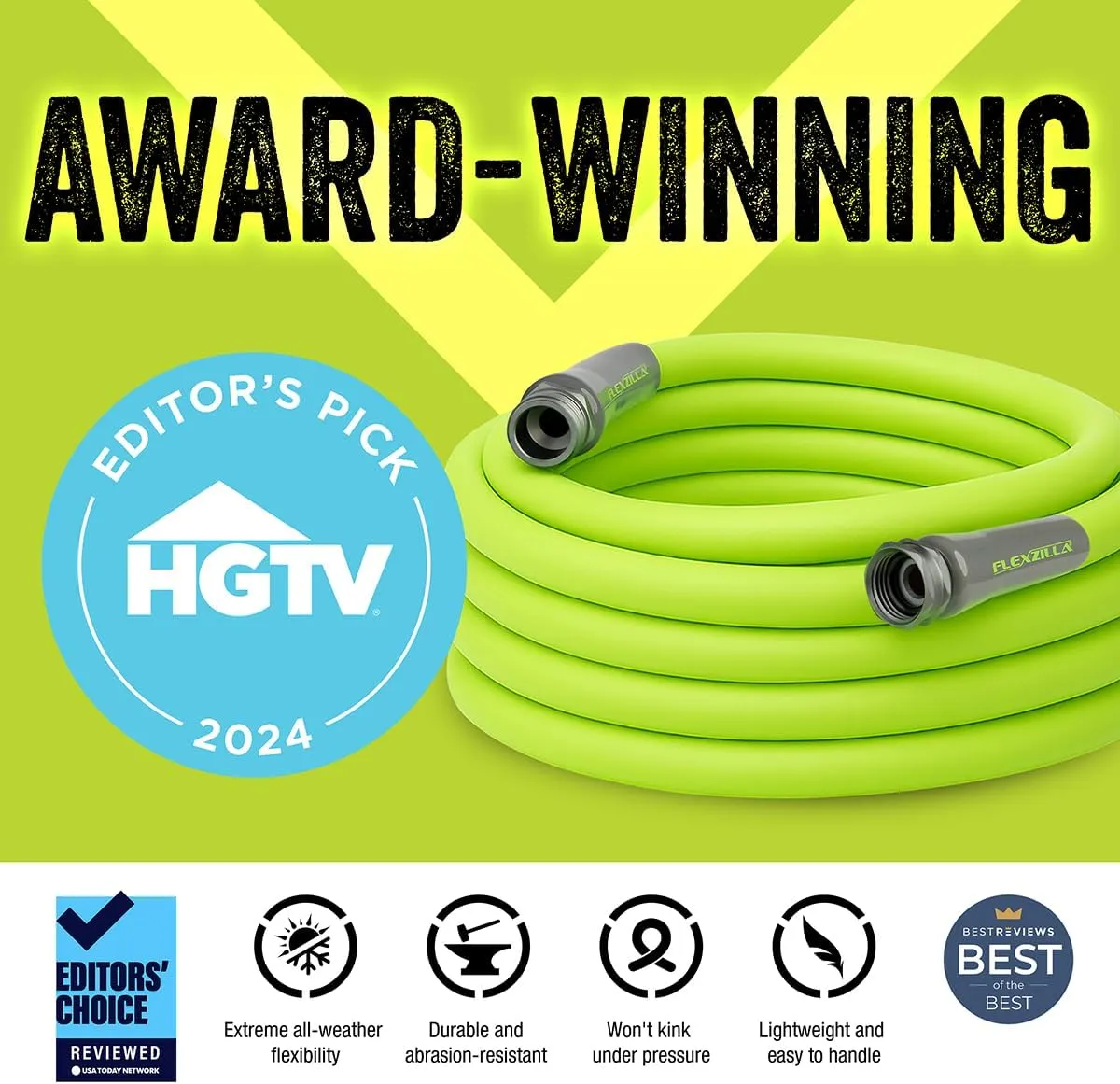 Flexzilla Garden Hose 5/8 in. x 100 ft., Heavy Duty, Lightweight, Durable, ZillaGreen - HFZG5100YW-E