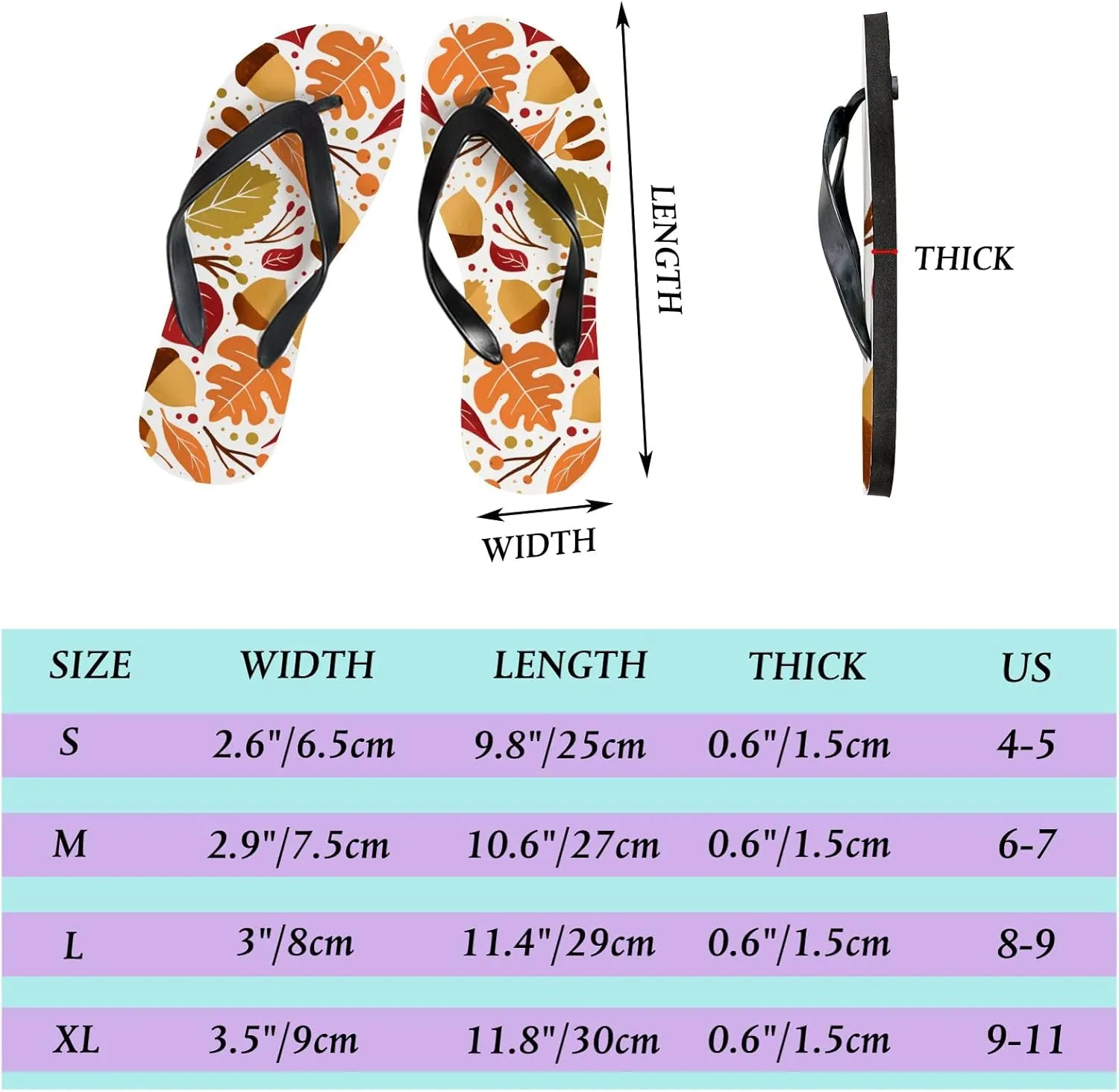 Flip Flops for Women Girls Autumn Leaves Acorns Berries Summer Casual Thong Slippers Slide Flat Sandals for Beach