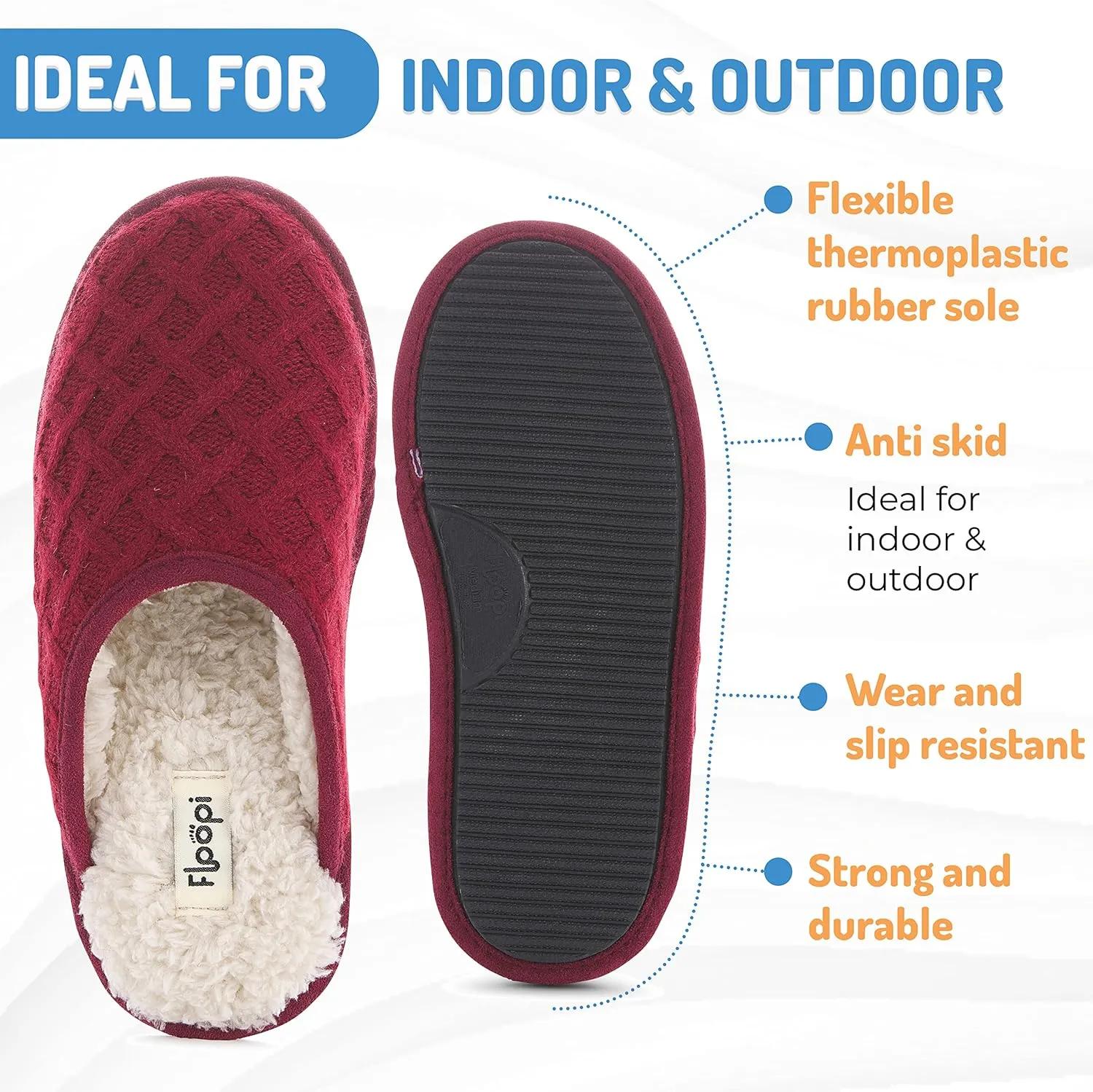 Floopi Slippers for Women Kelly Indoor Outdoor Plaid Faux Sherpa Fur Lined Scuff Slipper W/Memory Foam