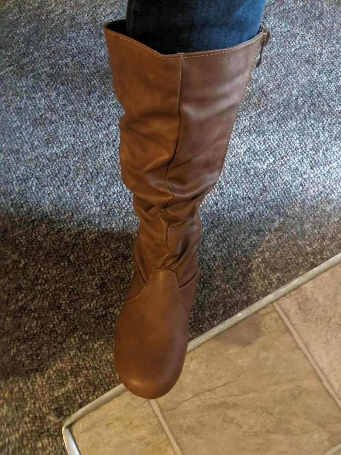 Forever Womens Round Toe Slouch Vegan Comfy Flat Mid Calf Tall Boots