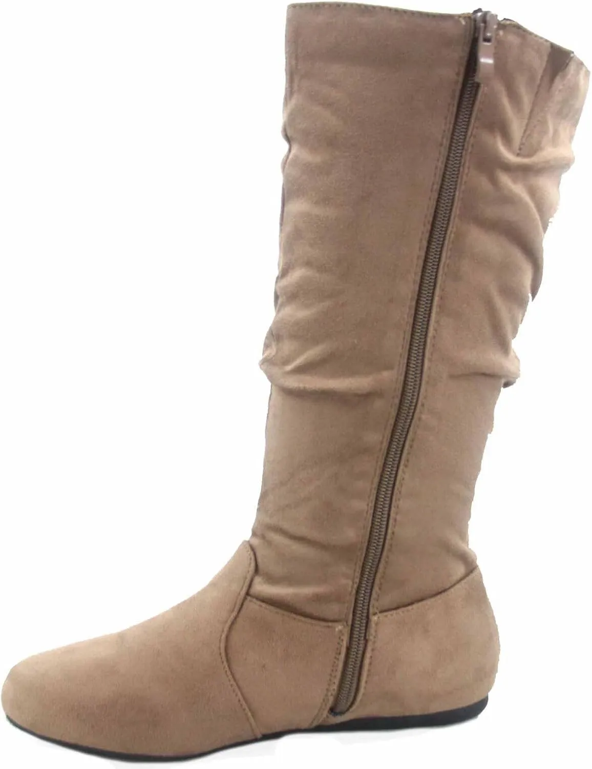 Forever Womens Round Toe Slouch Vegan Comfy Flat Mid Calf Tall Boots